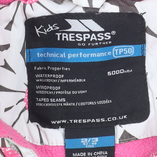 Trespass Girls Multicoloured Floral Hooded Waterproof Puffer Jacket 2-3 Years