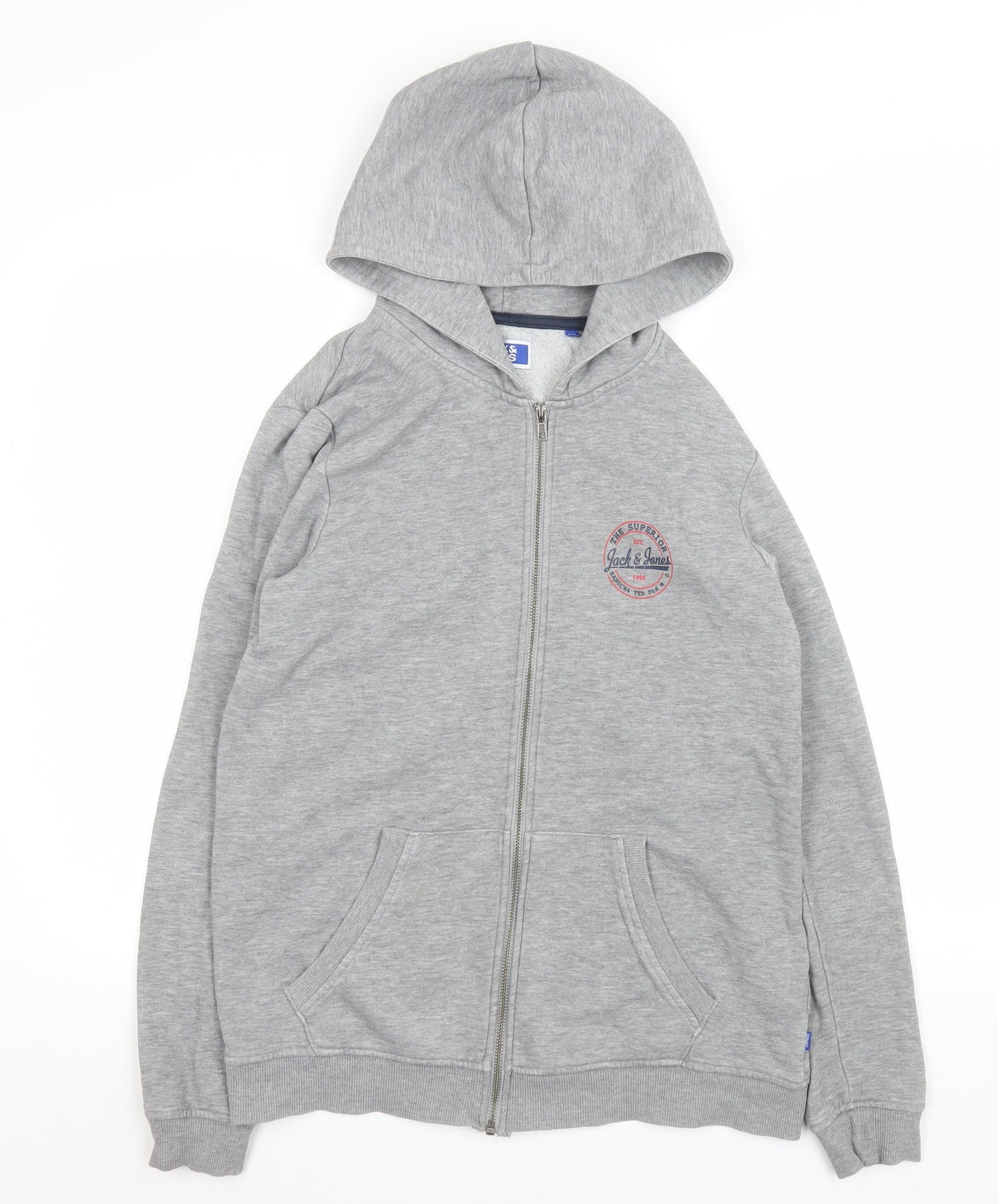 Jack & Jones Men's Grey Basic Full Zip Hooded Jacket Size S