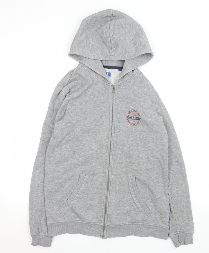Jack & Jones Men's Grey Basic Full Zip Hooded Jacket Size S