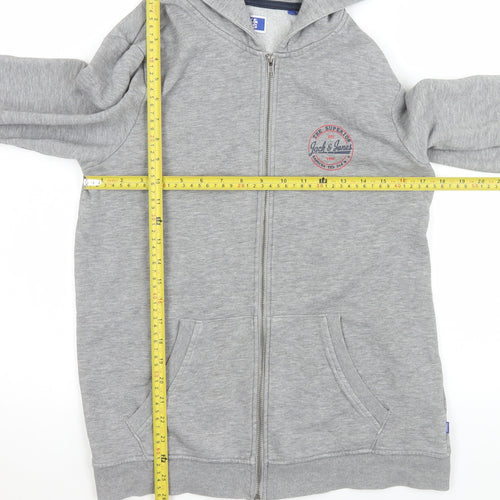 Jack & Jones Men's Grey Basic Full Zip Hooded Jacket Size S