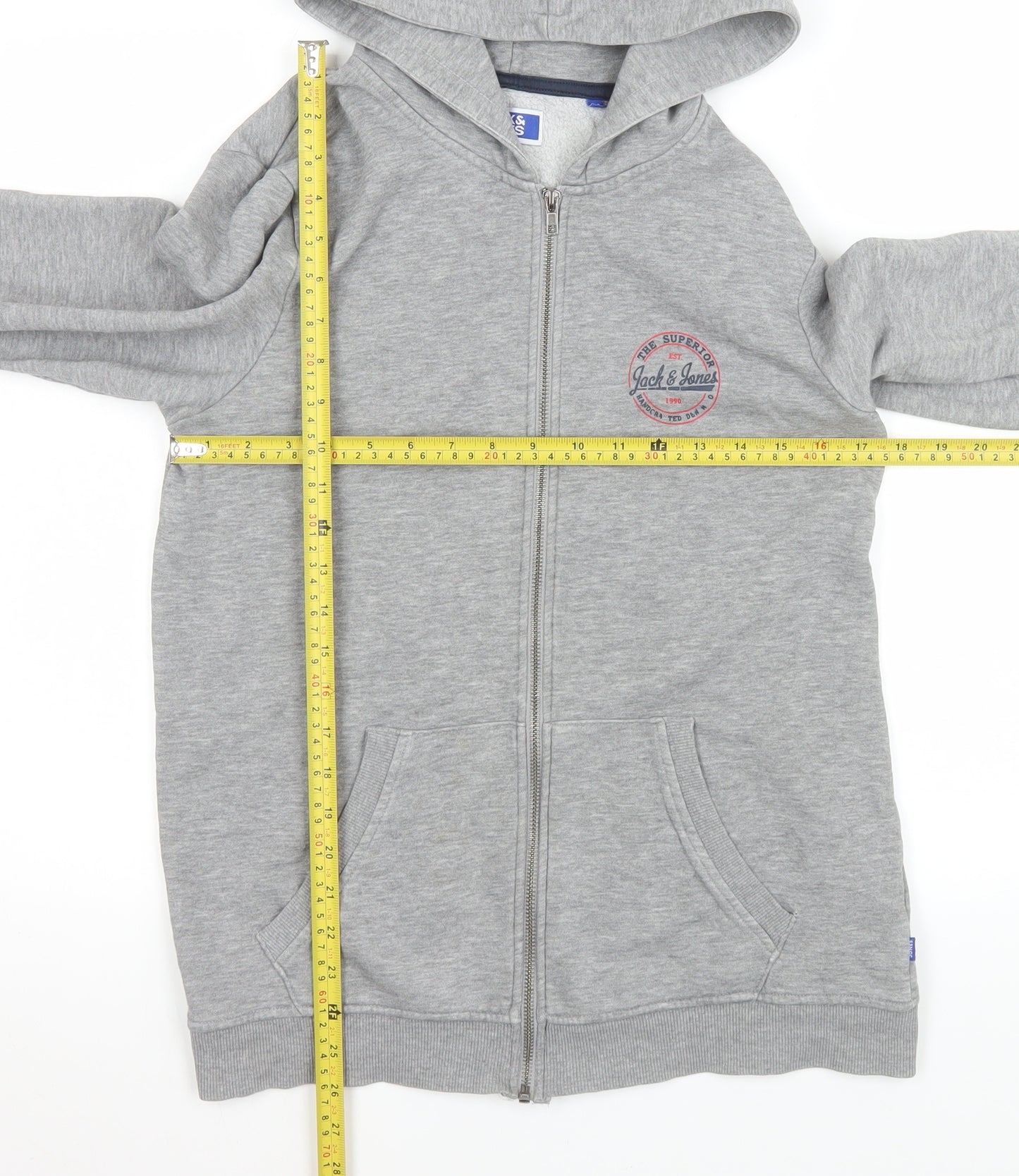 Jack & Jones Men's Grey Basic Full Zip Hooded Jacket Size S