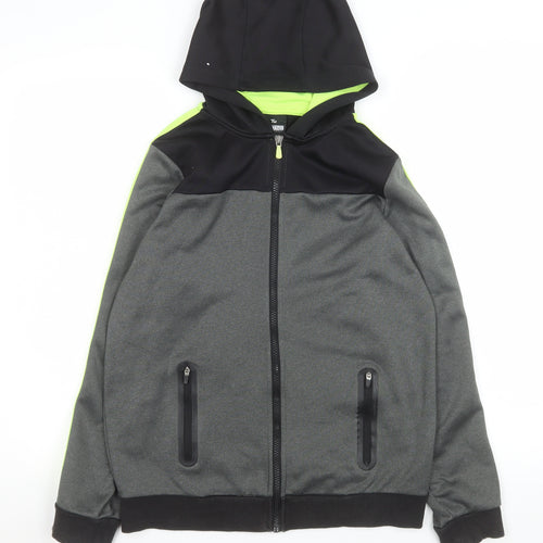 Tu Boys Grey Hooded Track Jacket Size 13 Years 158cm Polyester Zip Sportswear