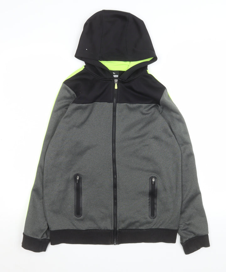 Tu Boys Grey Hooded Track Jacket Size 13 Years 158cm Polyester Zip Sportswear