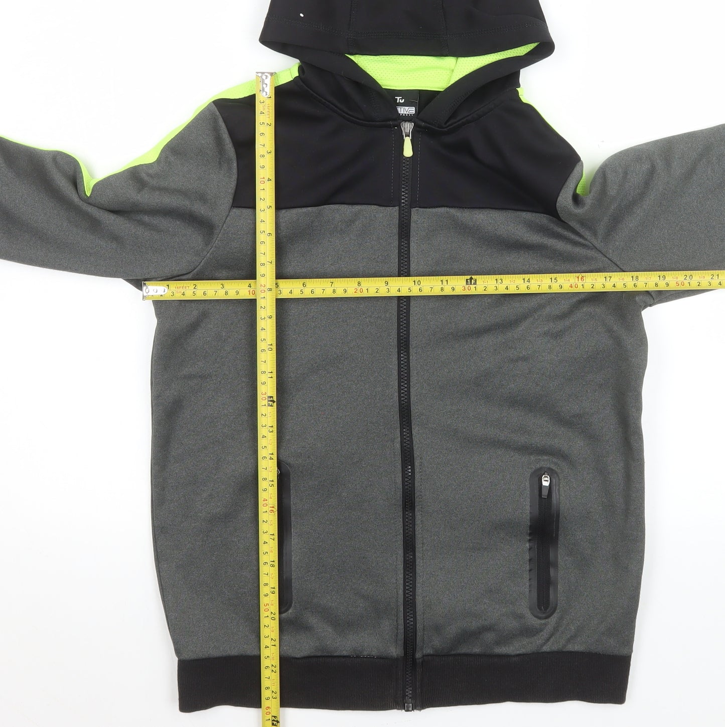 Tu Boys Grey Hooded Track Jacket Size 13 Years 158cm Polyester Zip Sportswear