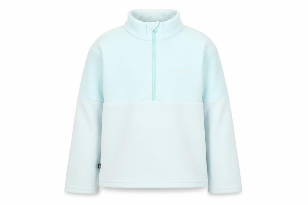 Front view of Decathlon girls’ blue fleece 1/4 zip pullover sweatshirt 4-5 years