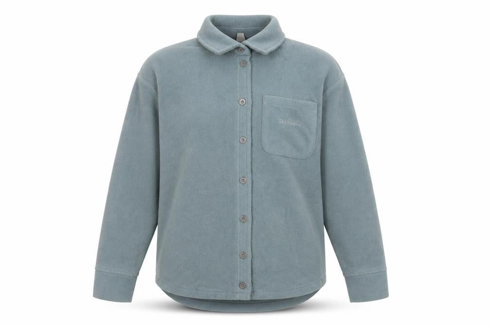 Front view of Urban Outfitters Men's Green Fleece Button Jacket, size M, Regular Fit