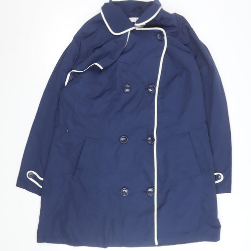 Julipa Women Blue Long Trench Coat Size 16 Button Front Classic Design