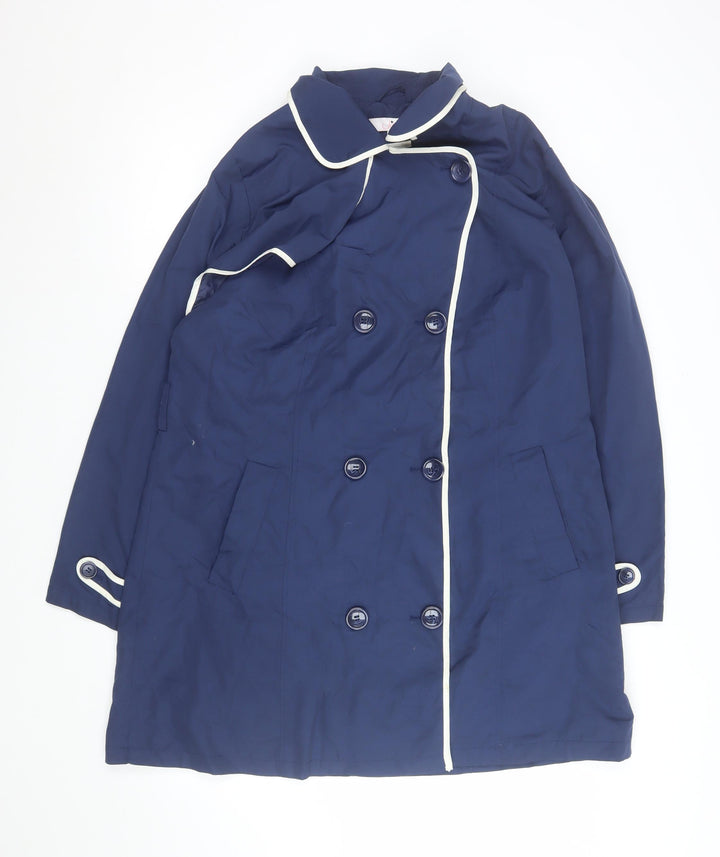 Julipa Women Blue Long Trench Coat Size 16 Button Front Classic Design