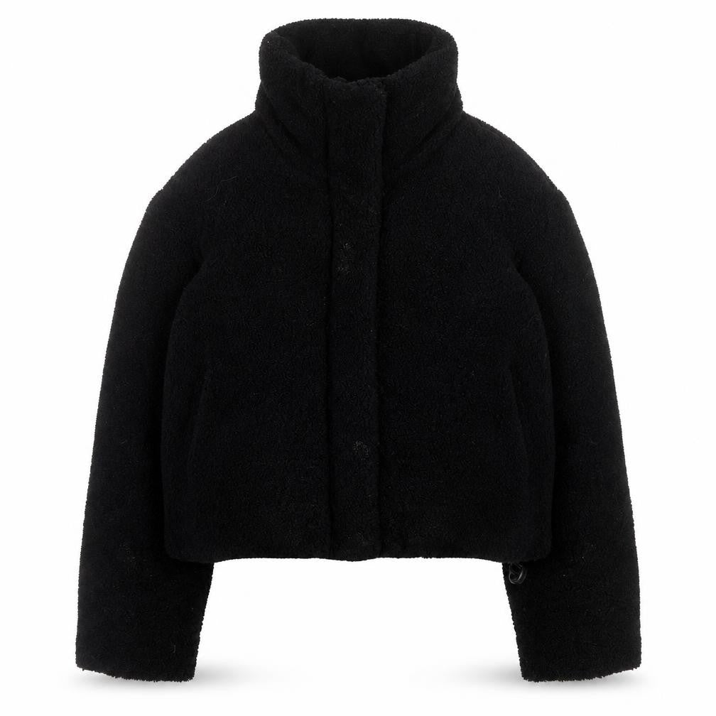 Front view of Primark Women's Black 2XS Cropped Fleece Puffer Jacket