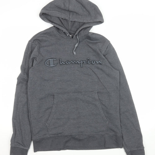 Champion Men's Grey Pullover Hoodie S Regular Fit Logo Sweatshirt