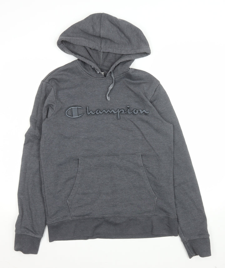 Champion Men's Grey Pullover Hoodie S Regular Fit Logo Sweatshirt