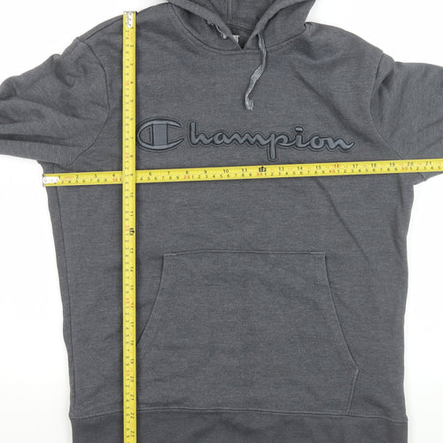 Champion Men's Grey Pullover Hoodie S Regular Fit Logo Sweatshirt