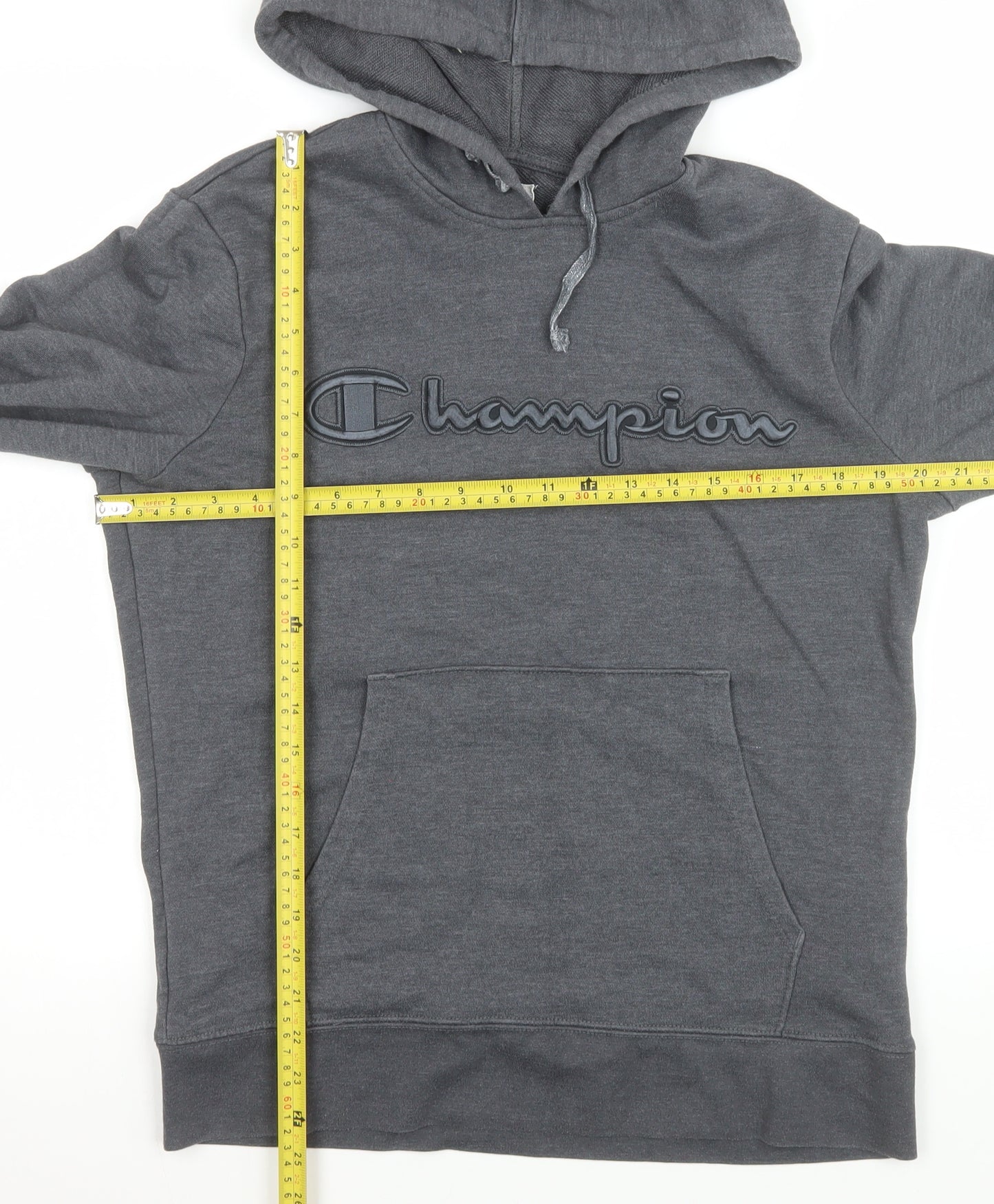 Champion Men's Grey Pullover Hoodie S Regular Fit Logo Sweatshirt