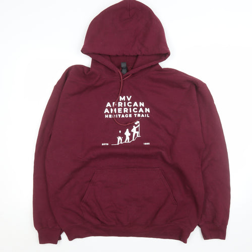 Gildan Men's Red Pullover Hoodie Size L Heavyweight Graphic Sweatshirt