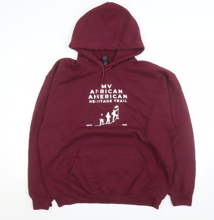 Gildan Men's Red Pullover Hoodie Size L Heavyweight Graphic Sweatshirt
