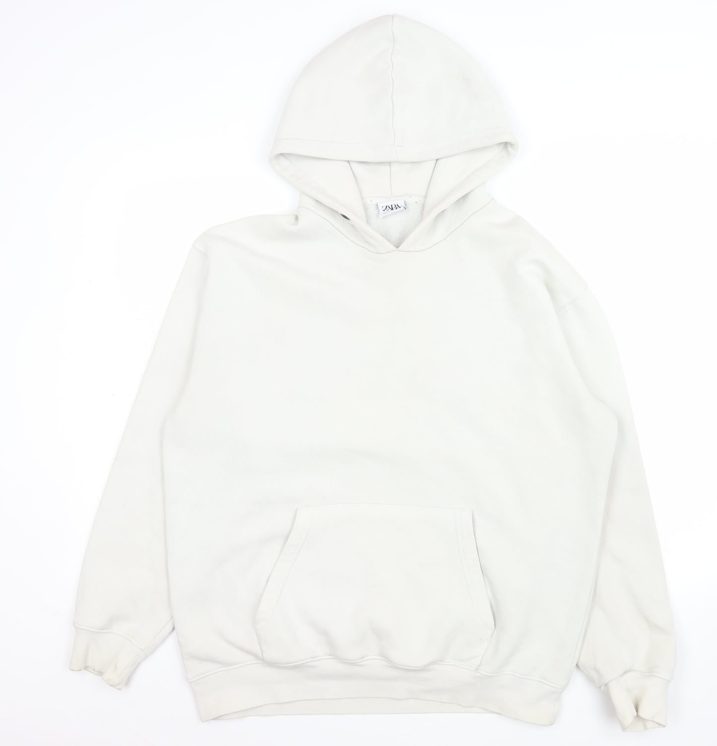 Zara Women White L Pullover Hoodie Cotton Blend Casual