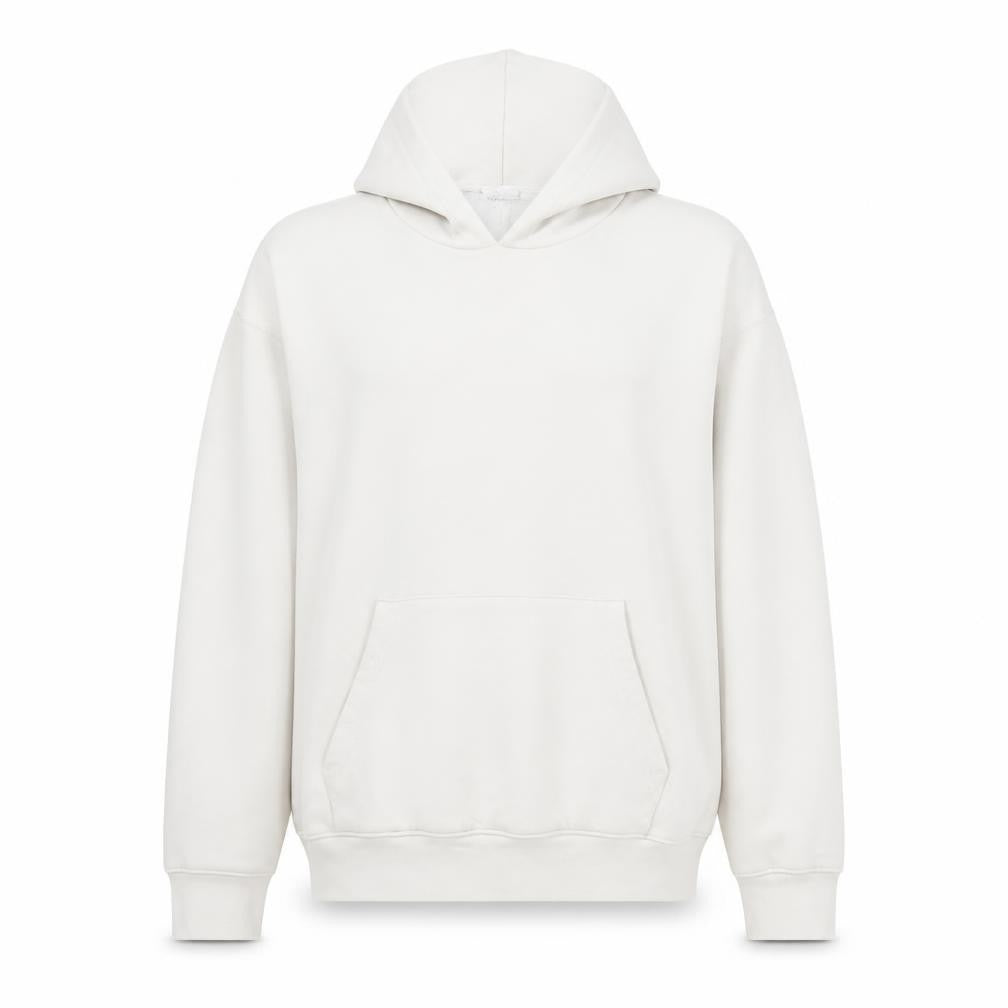 Front view of Zara Women White L Pullover Hoodie Cotton Blend Casual