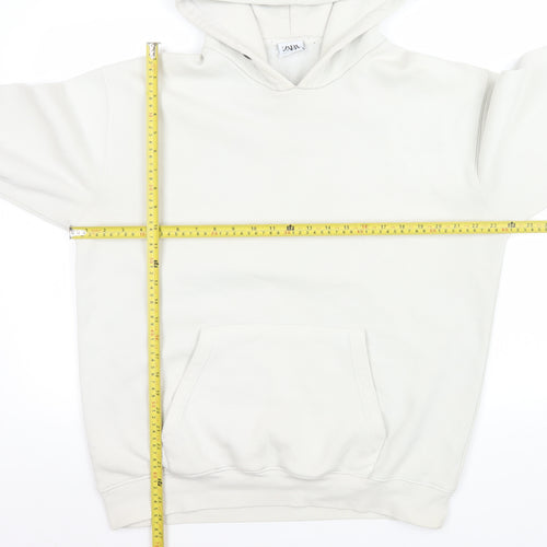 Zara Women White L Pullover Hoodie Cotton Blend Casual