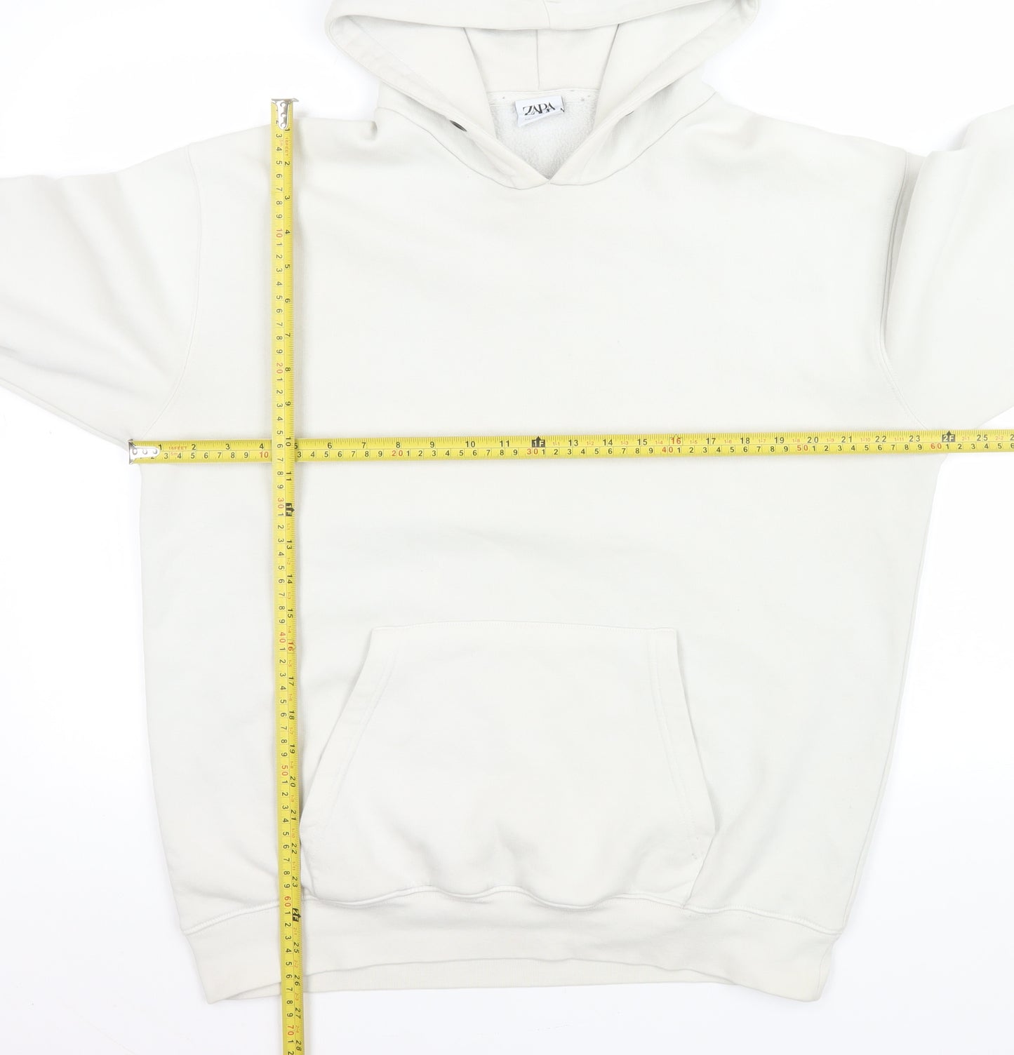 Zara Women White L Pullover Hoodie Cotton Blend Casual