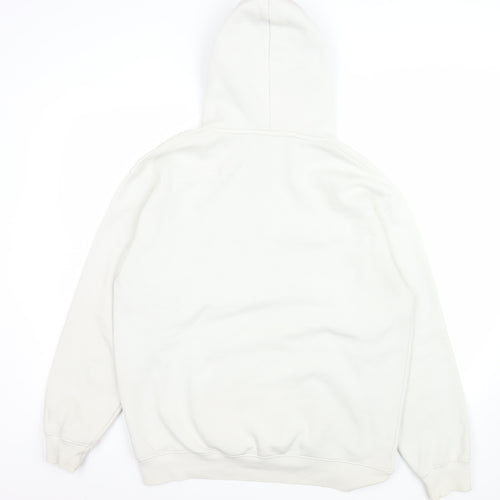 Zara Women White L Pullover Hoodie Cotton Blend Casual