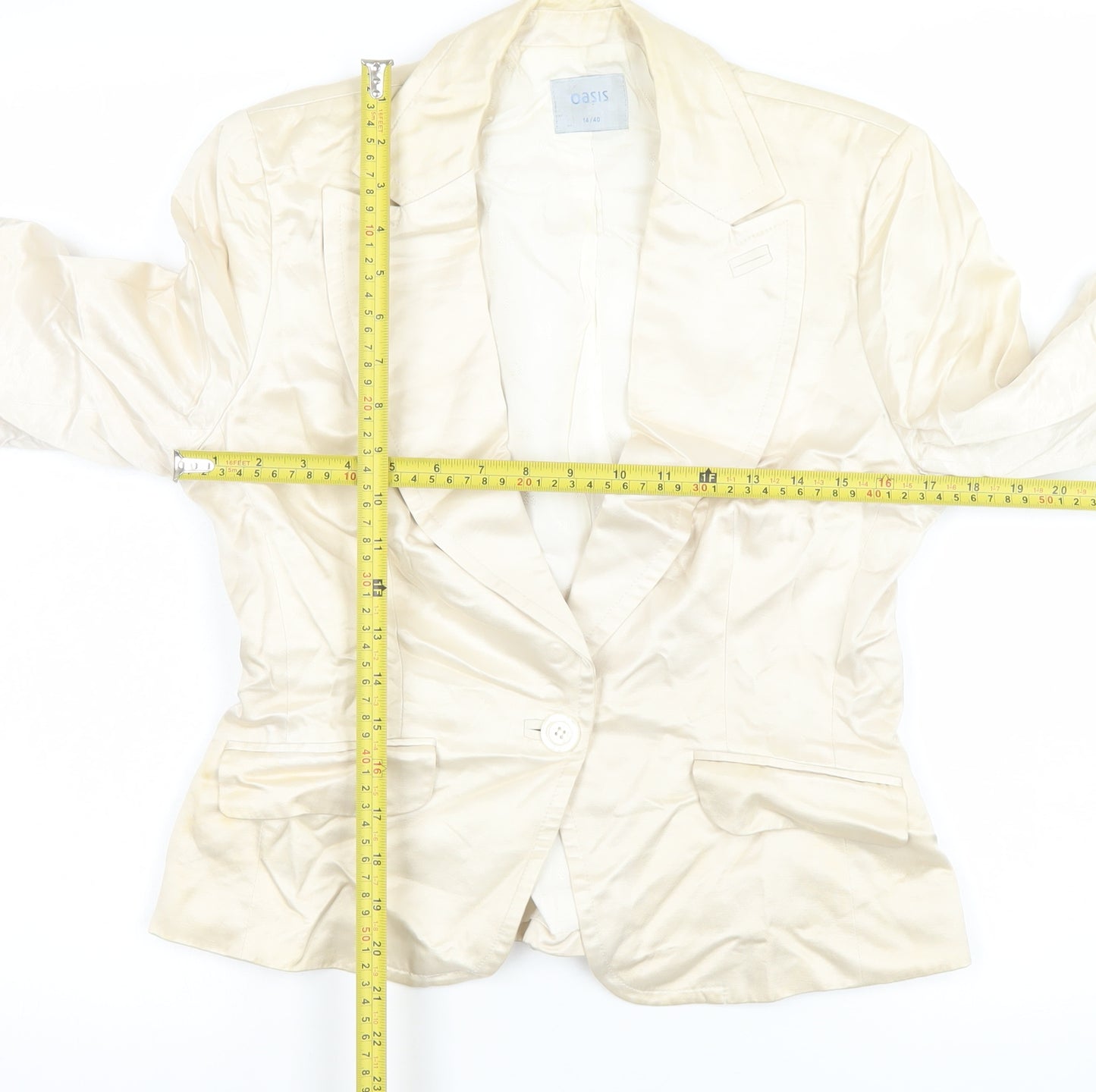 Oasis Women Ivory Tailored Single-Breasted Blazer Size 14