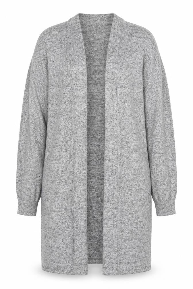 Front view of John Lewis Women Grey Long Knit Coatigan, size M