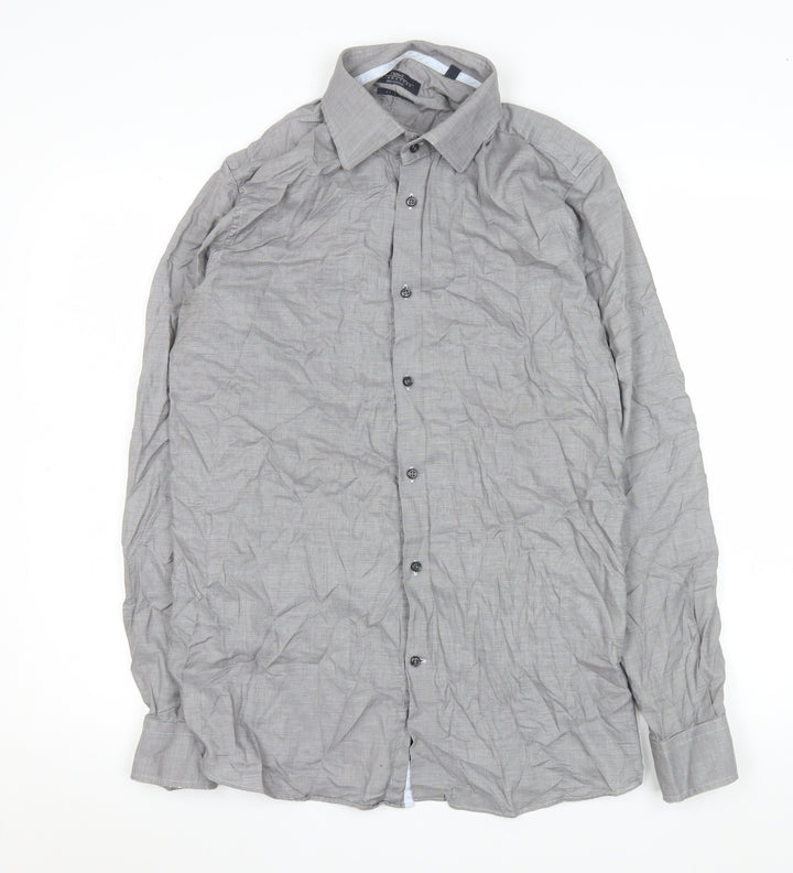 Next Men's Grey 16.5in 42cm 100% Cotton Long Sleeve Formal Shirt