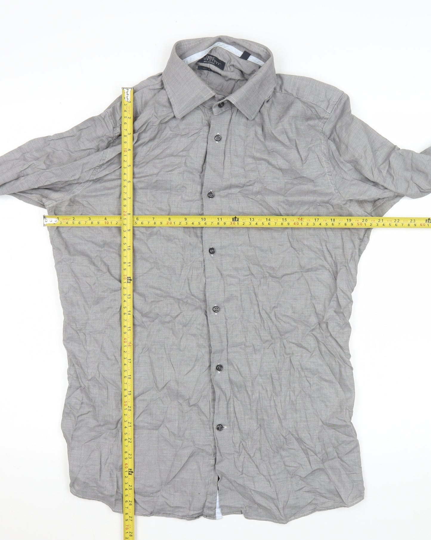 Next Men's Grey 16.5in 42cm 100% Cotton Long Sleeve Formal Shirt
