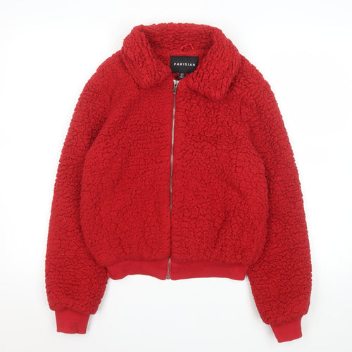 Parisian Women Red Bomber Jacket Size 10 Fleece Zip-Up