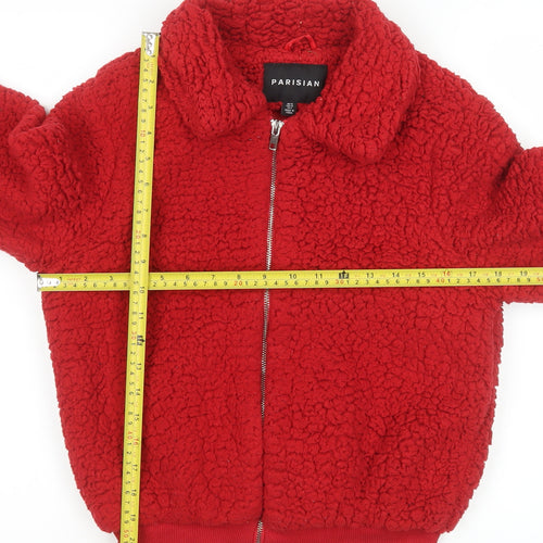 Parisian Women Red Bomber Jacket Size 10 Fleece Zip-Up
