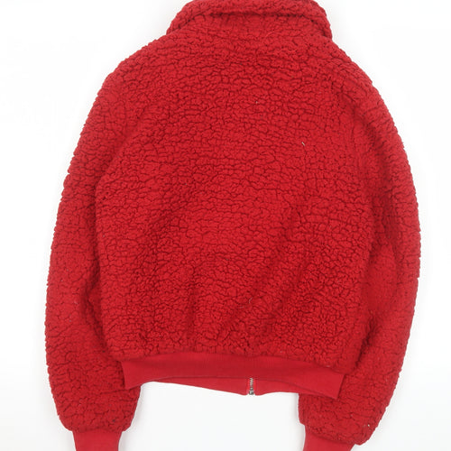 Parisian Women Red Bomber Jacket Size 10 Fleece Zip-Up