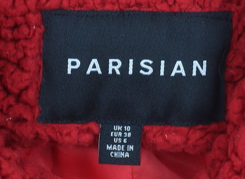 Parisian Women Red Bomber Jacket Size 10 Fleece Zip-Up