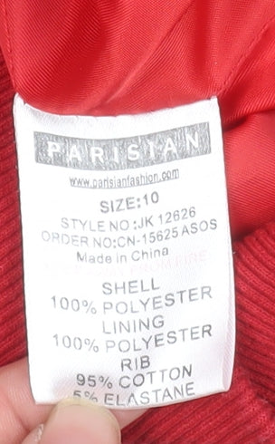 Parisian Women Red Bomber Jacket Size 10 Fleece Zip-Up