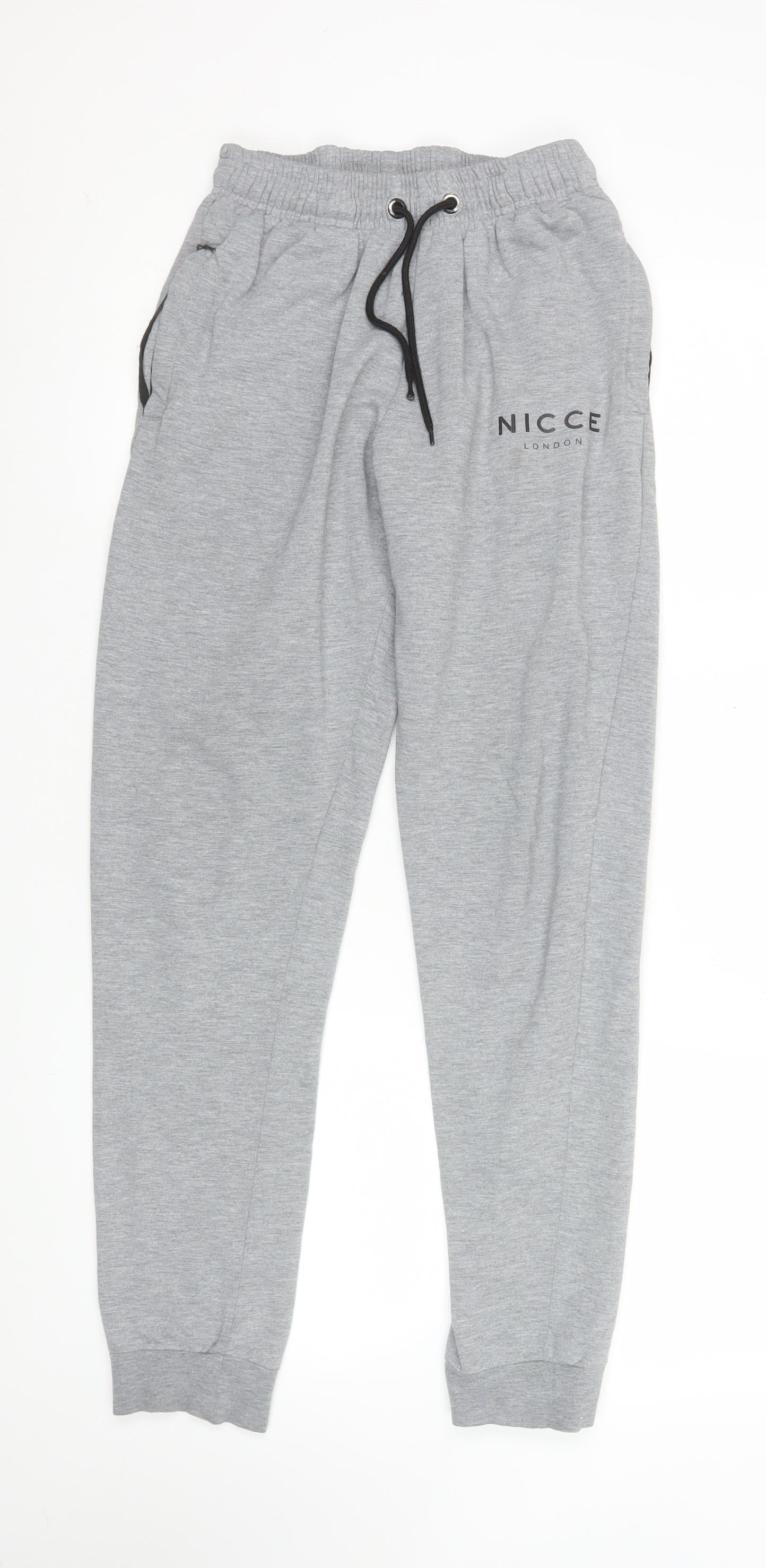 Nicce Men’s Grey Jogger Sweatpants S Regular Fit Fleece Activewear Trousers