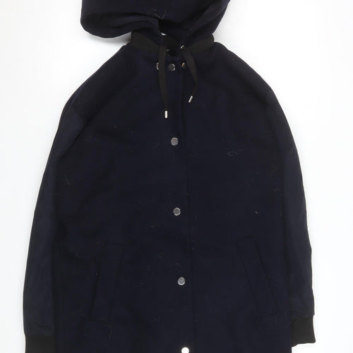 Topshop Unisex Navy Blue Hooded Mid-Length Parka Coat Size 34