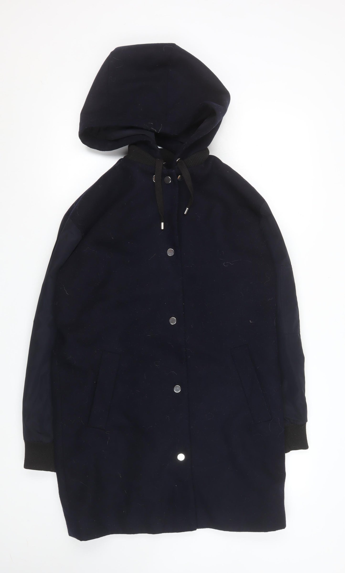 Topshop Unisex Navy Blue Hooded Mid-Length Parka Coat Size 34