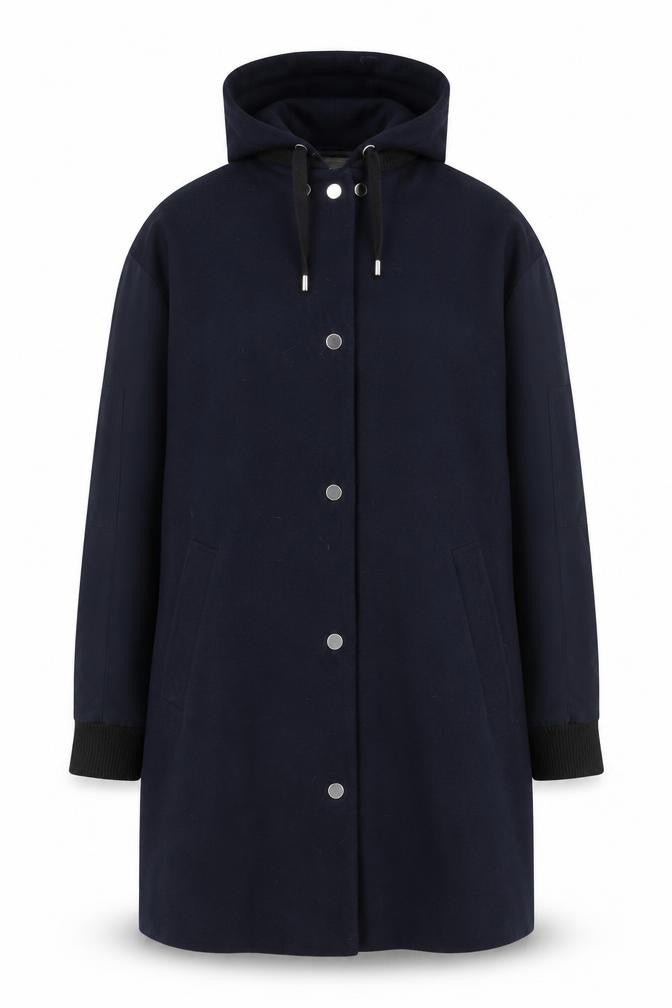 Topshop Unisex Navy Blue Hooded Mid-Length Parka Coat Size 34