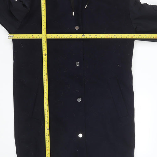 Topshop Unisex Navy Blue Hooded Mid-Length Parka Coat Size 34
