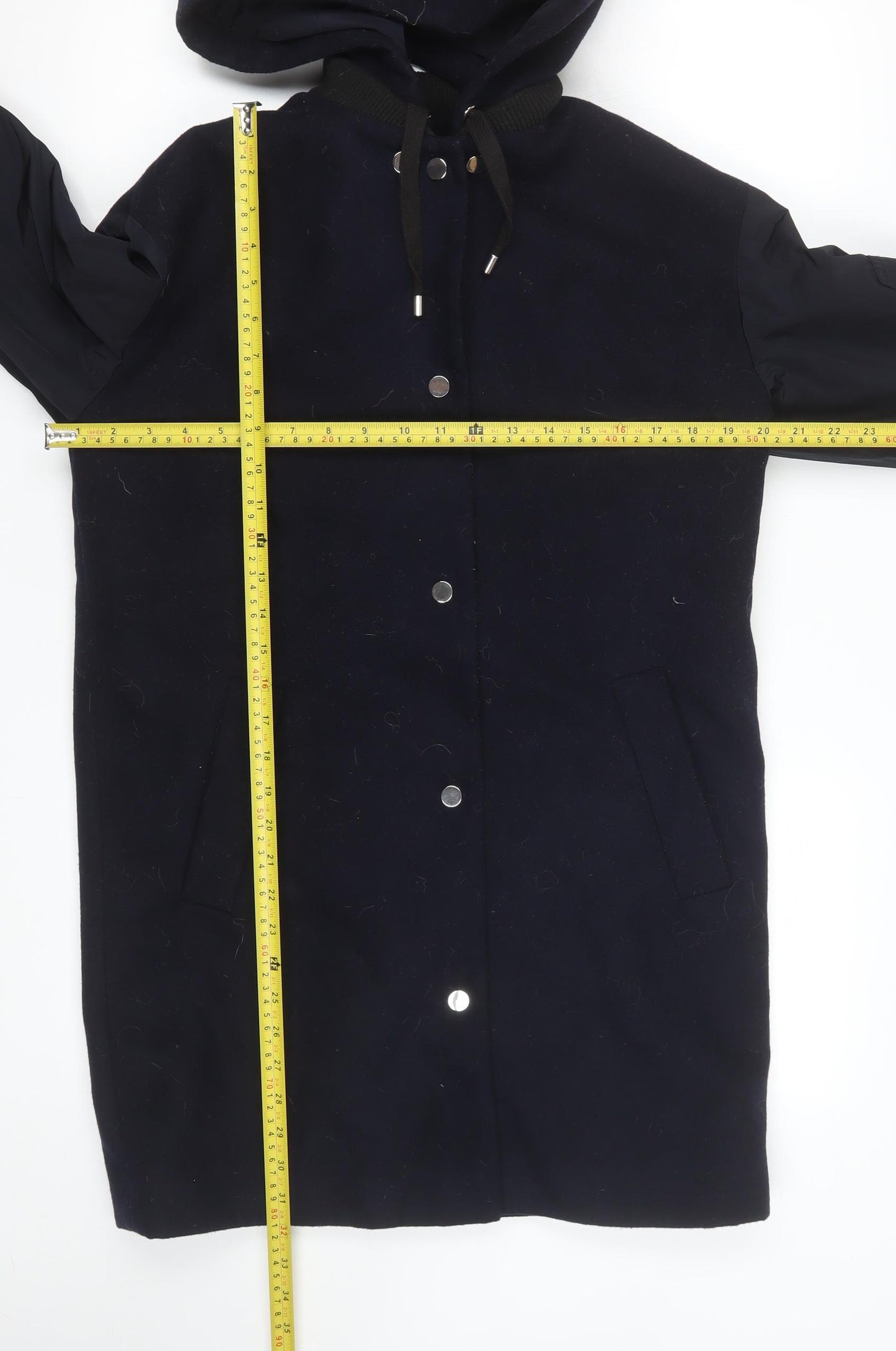 Topshop Unisex Navy Blue Hooded Mid-Length Parka Coat Size 34