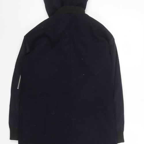 Topshop Unisex Navy Blue Hooded Mid-Length Parka Coat Size 34