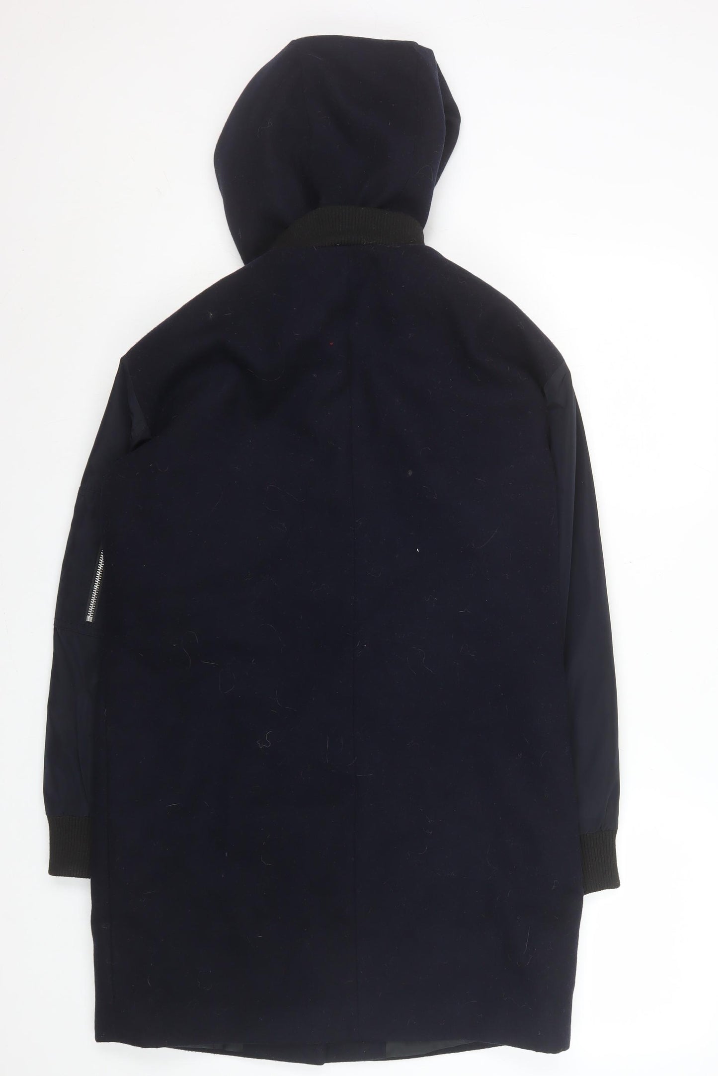 Topshop Unisex Navy Blue Hooded Mid-Length Parka Coat Size 34