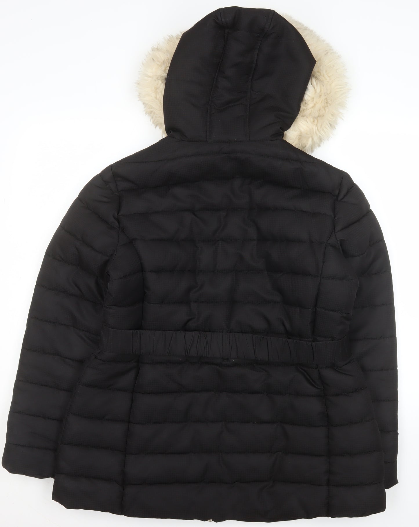 Dorothy Perkins Women Black Faux Fur Hooded Belted Puffer Coat Size 14