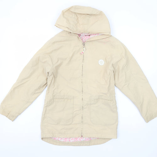Adams Girls Beige Hooded Rain Coat Jacket 10 Years Mid-Length Full Zip