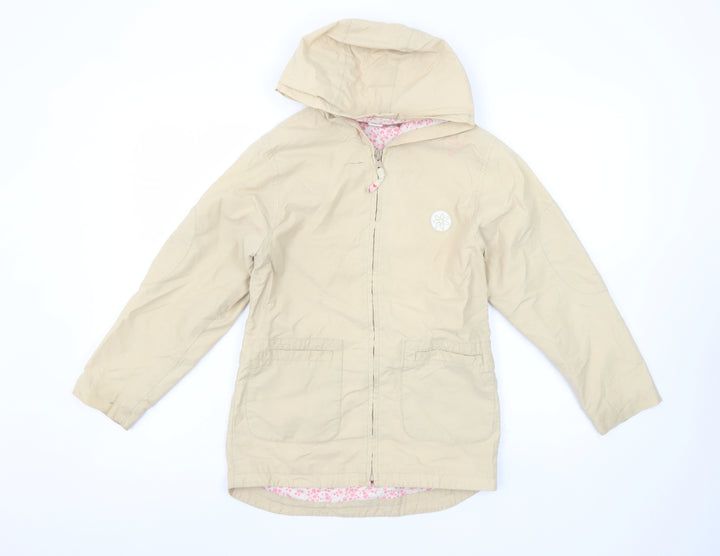 Adams Girls Beige Hooded Rain Coat Jacket 10 Years Mid-Length Full Zip