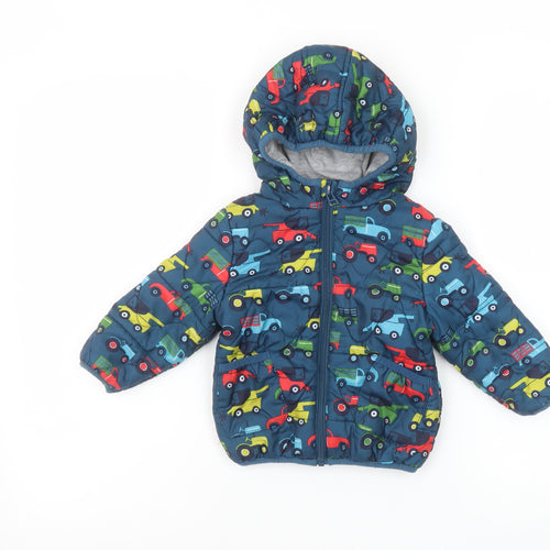 Marks and Spencer Boys Multicoloured 12-18 Months Hooded Puffer Jacket Cars Print