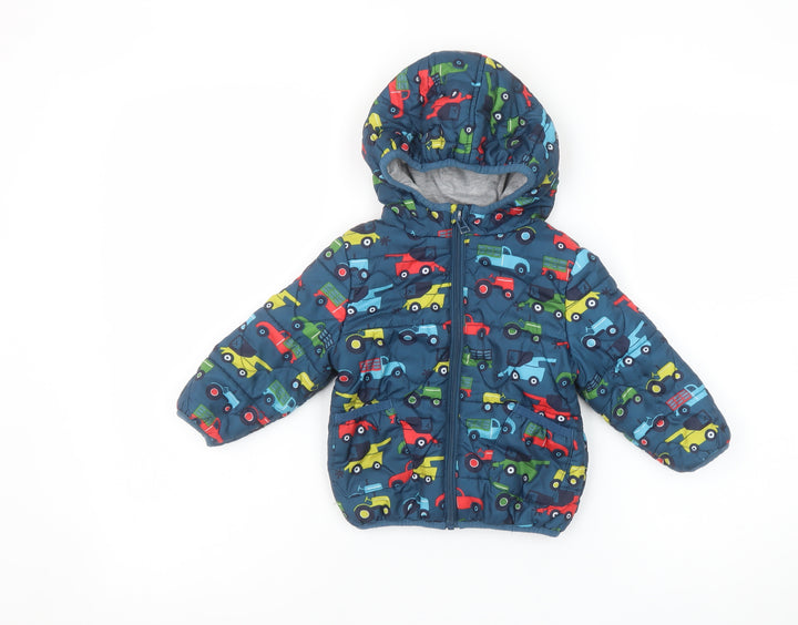 Marks and Spencer Boys Multicoloured 12-18 Months Hooded Puffer Jacket Cars Print