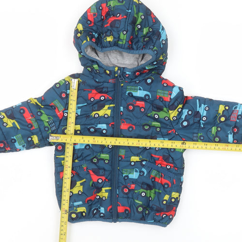 Marks and Spencer Boys Multicoloured 12-18 Months Hooded Puffer Jacket Cars Print