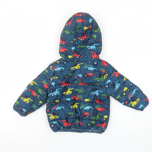 Marks and Spencer Boys Multicoloured 12-18 Months Hooded Puffer Jacket Cars Print