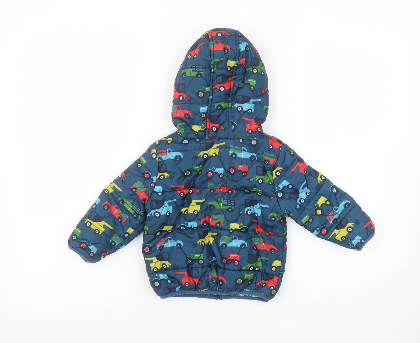 Marks and Spencer Boys Multicoloured 12-18 Months Hooded Puffer Jacket Cars Print