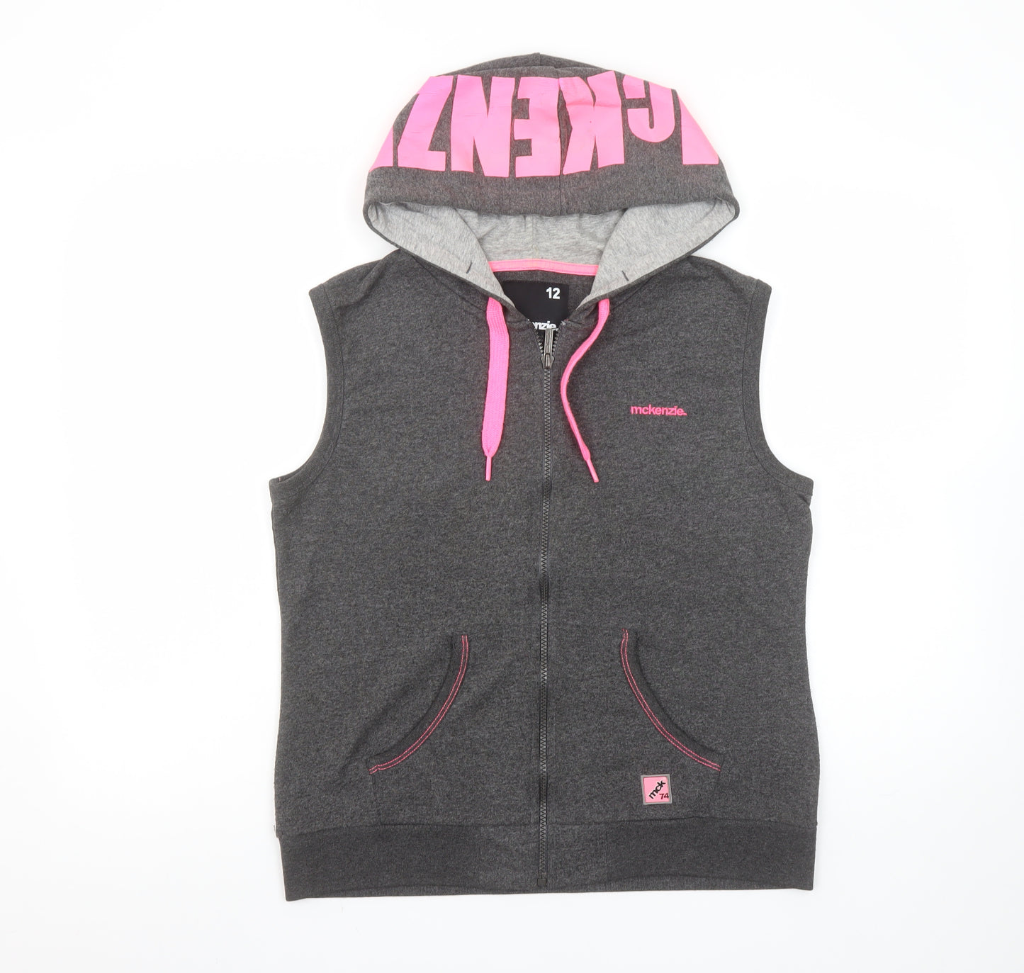 McKenzie Women’s Grey & Pink Full Zip Sleeveless Hoodie Size 12